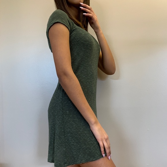 Green and black striped dress